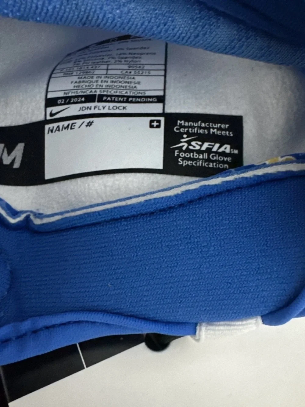 Nike Jordan UCLA Bruins Team Issued Fly Lock PE Football Gloves Blue Size M